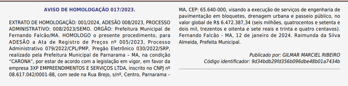 Prefeitura de Fernando Falcão desembolsará R$ 6,4 milhões com pavimentação